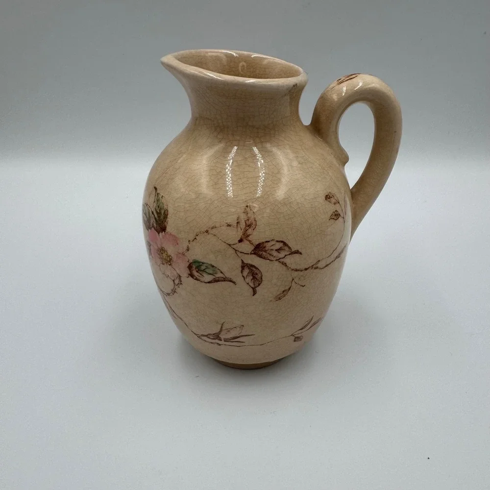 Nasco Springtime Pitcher‎ Small Cream Floral Vintage Japan Ceramic Vase